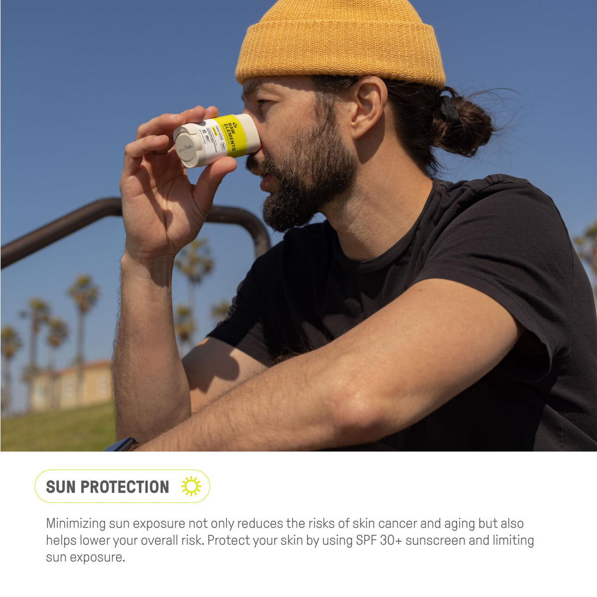 Raw Elements face stick on wet skin showing water-resistant protection
