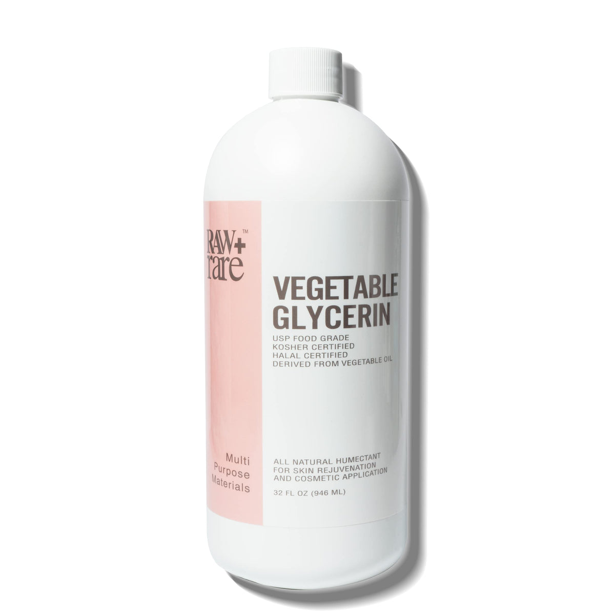 Raw Plus Rare label closeup displaying USP food grade, kosher and halal certifications