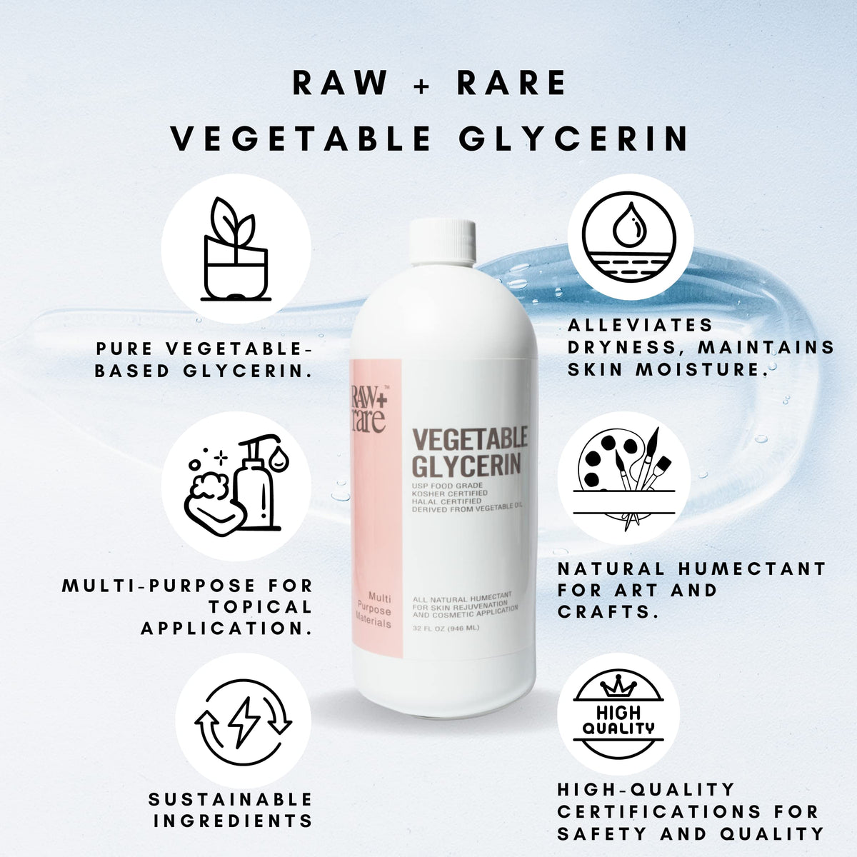 Raw Plus Rare pouring glycerin into a bottle demonstrating smooth pour and controlled dispense