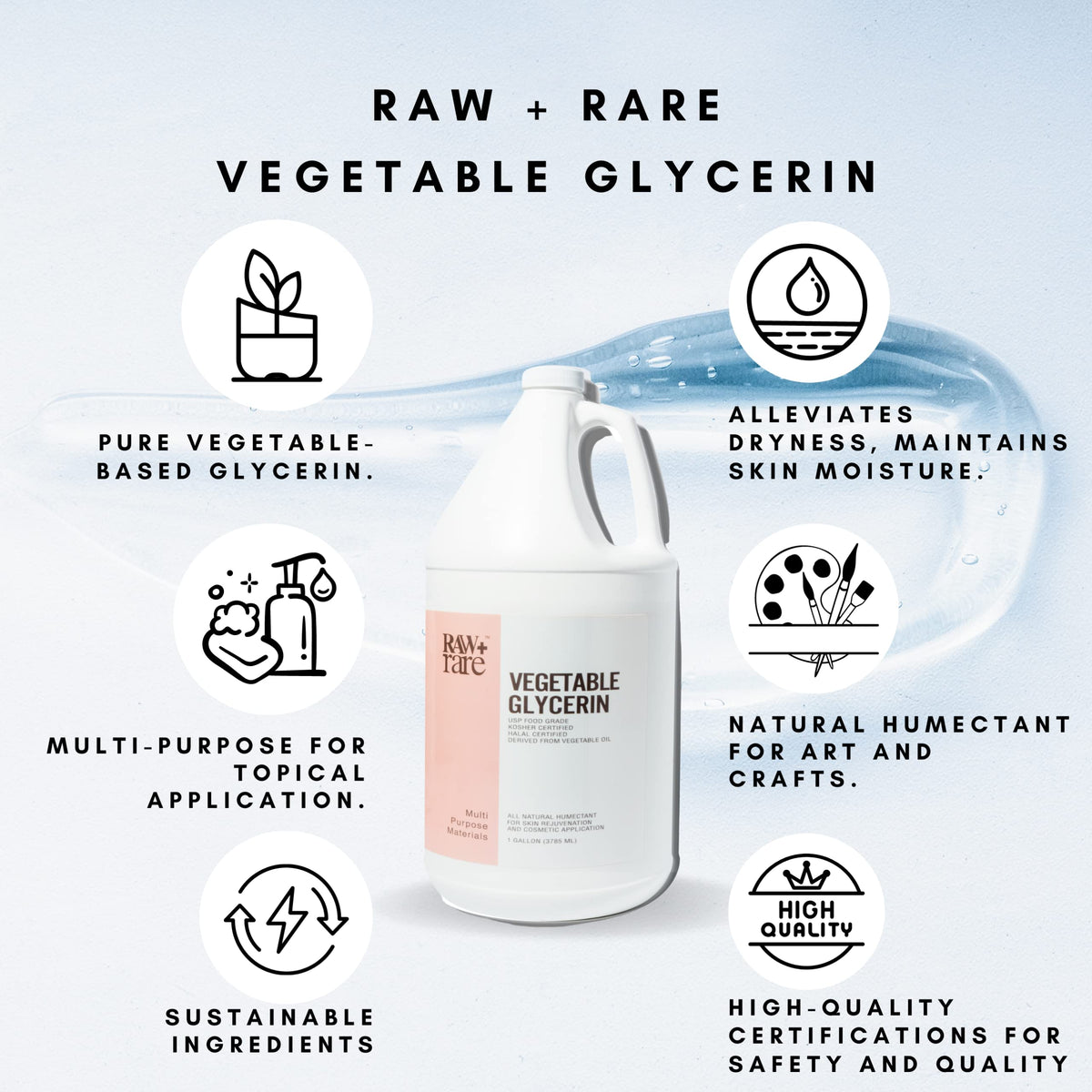 Raw Plus Rare pouring glycerin from jug into a measuring cup for precise use benefit