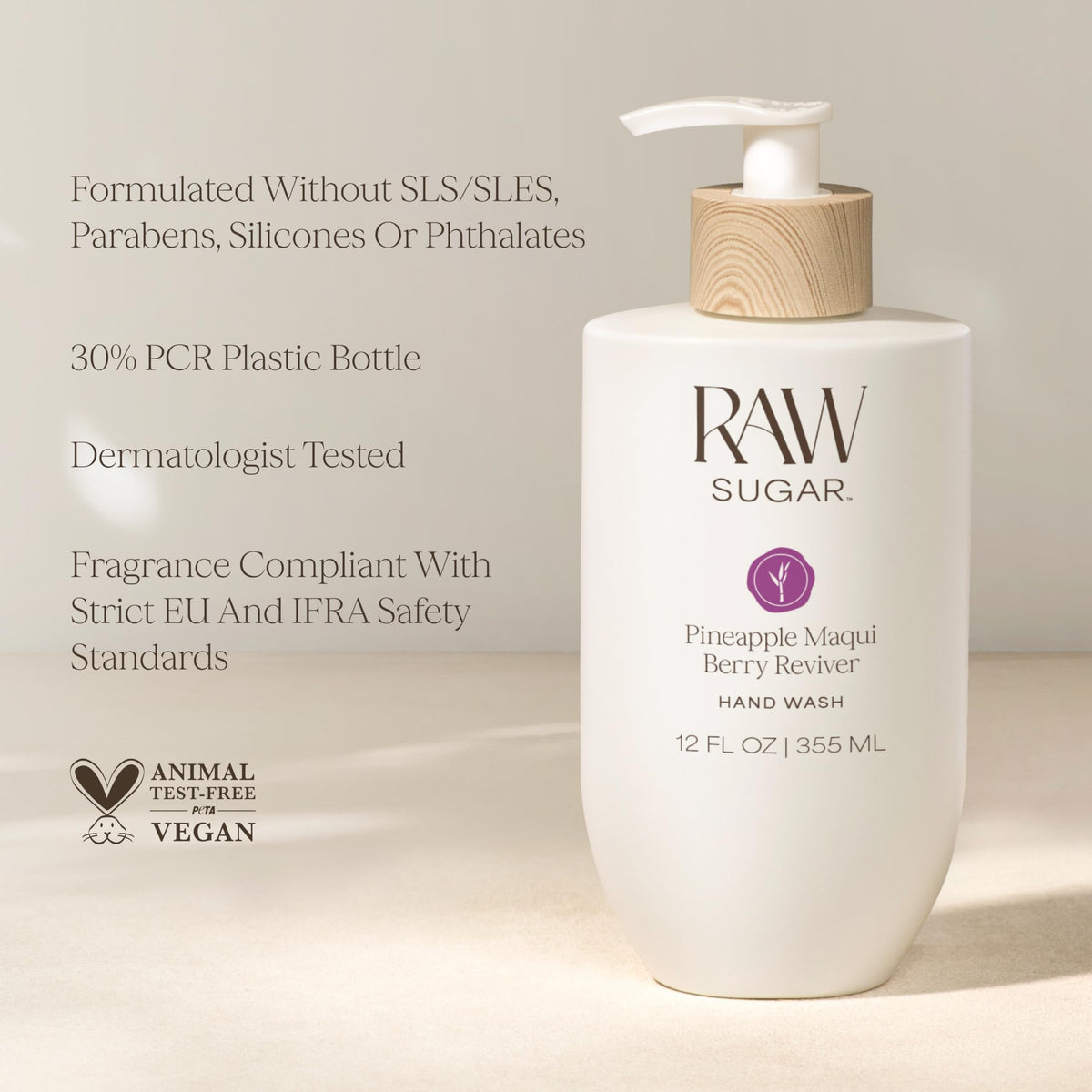 RAW SUGAR bottle on bathroom counter adding tropical scent and style