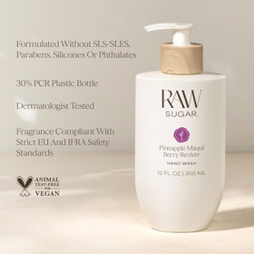 RAW SUGAR bottle on bathroom counter adding tropical scent and style