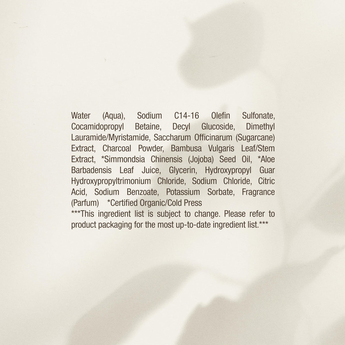 RAW SUGAR back label showing formulation details and Kind To Biome badge