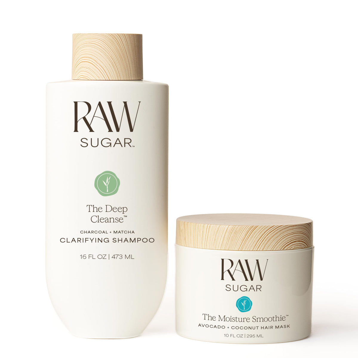 RAW SUGAR duo front packaging showcasing both shampoo and mask for a clean routine