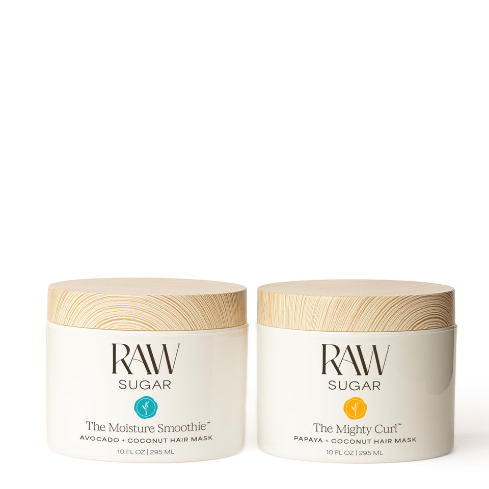 Raw Sugar duo front packaging showing both masks and benefits