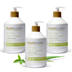 RAW SUGAR front packaging showing green tea scent and gentle cleansing benefits