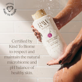 RAW SUGAR green tea aloe and sugarcane ingredients displayed for soothing benefits