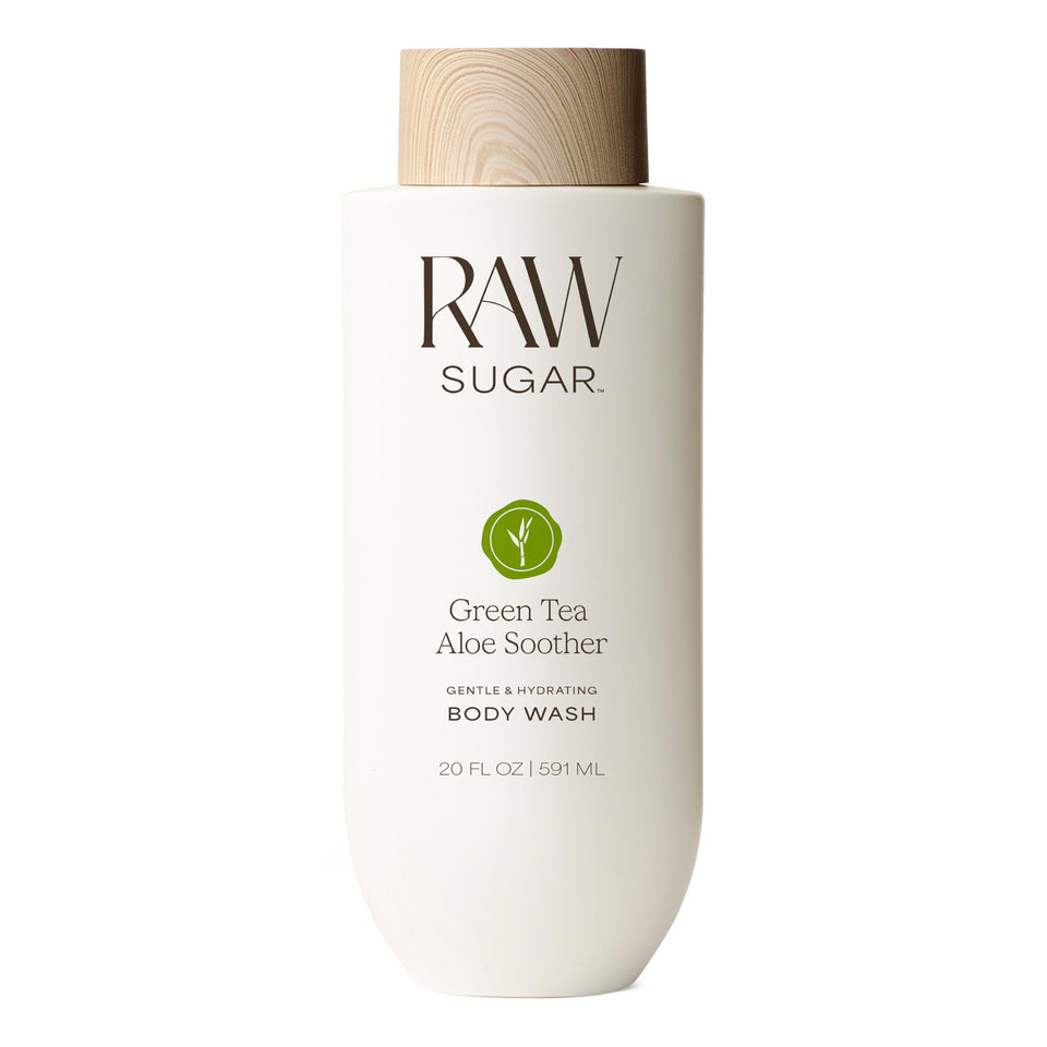 RAW SUGAR front packaging showing 20 fl oz bottle and calming scent benefit