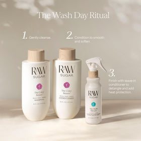 RAW SUGAR hair results after use showing glossy, detangled color-treated strands