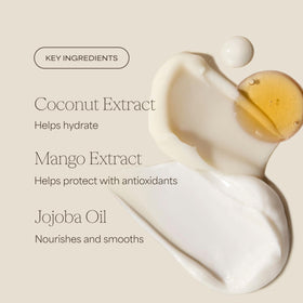 RAW SUGAR jojoba coconut mango ingredients arranged showcasing natural nourishment