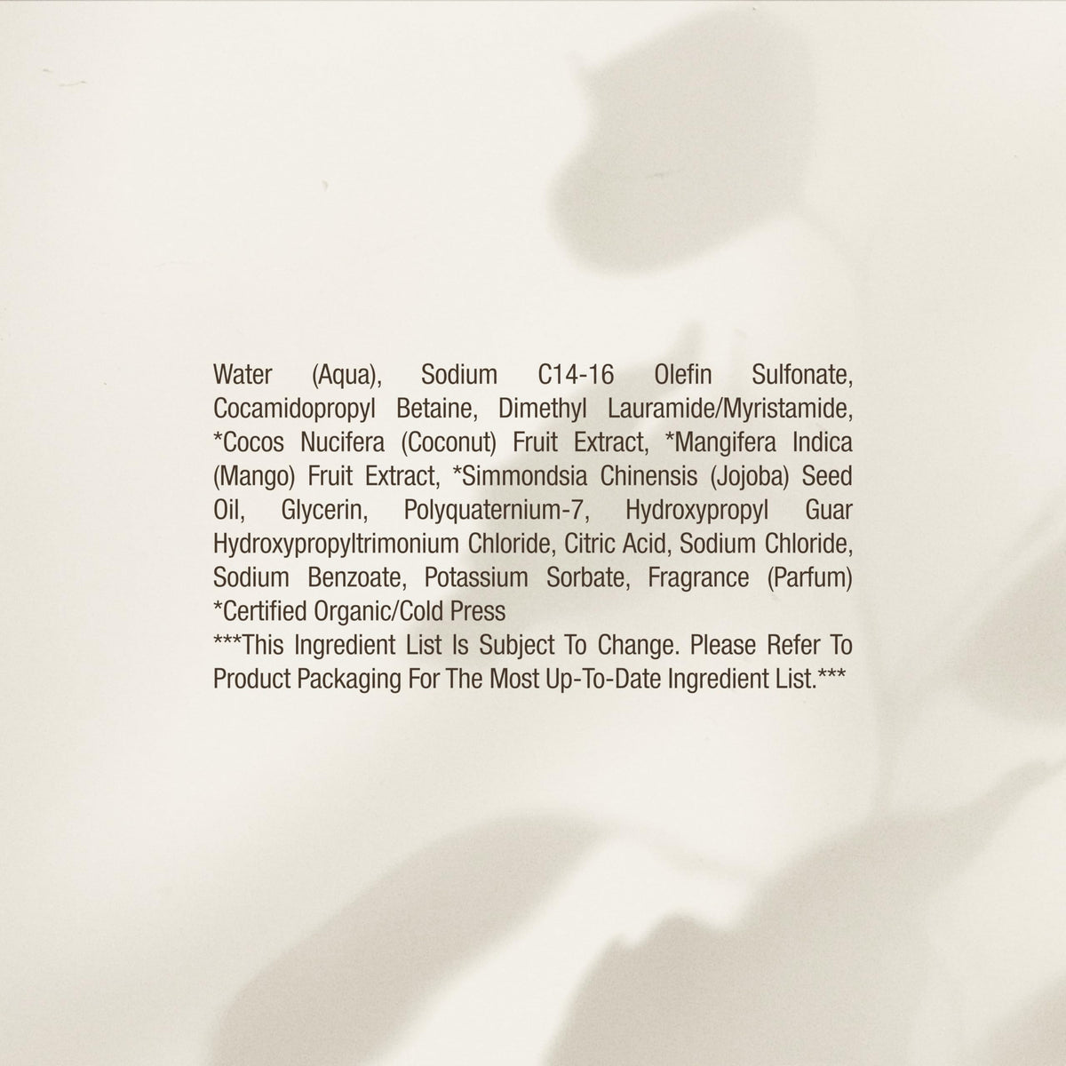 RAW SUGAR label detail highlighting vegan and sulfate-free certifications