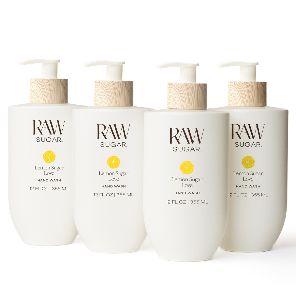 RAW SUGAR front packaging showing four 12 fl oz bottles and citrus scent benefit
