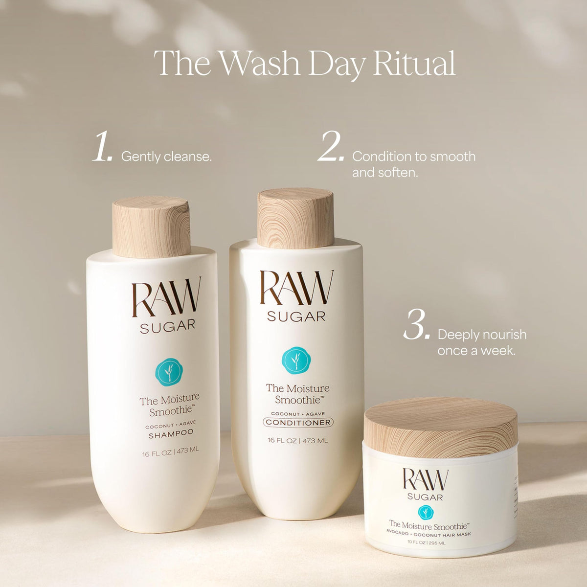RAW SUGAR conditioner applied to wet hair showing detangling and frizz control