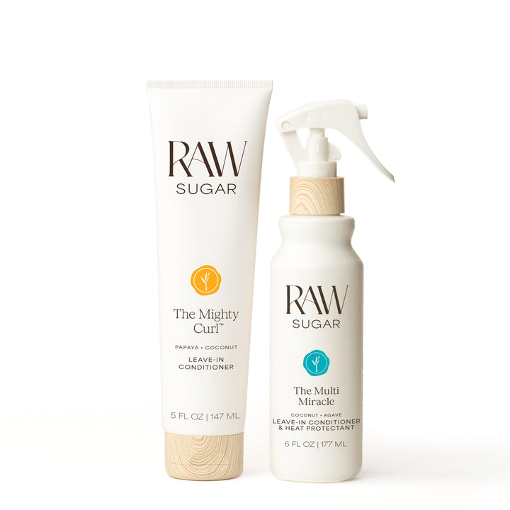 RAW SUGAR Multi Miracle Hair Mist front bottle, lightweight protection and shine