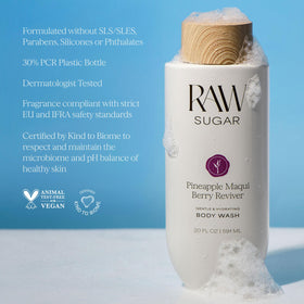 RAW SUGAR bottle next to common water bottle to show 20 fl oz size and travel-friendly capacity