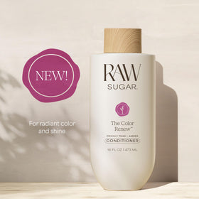RAW SUGAR shampoo bottle close-up highlighting label and pump for gentle cleanse