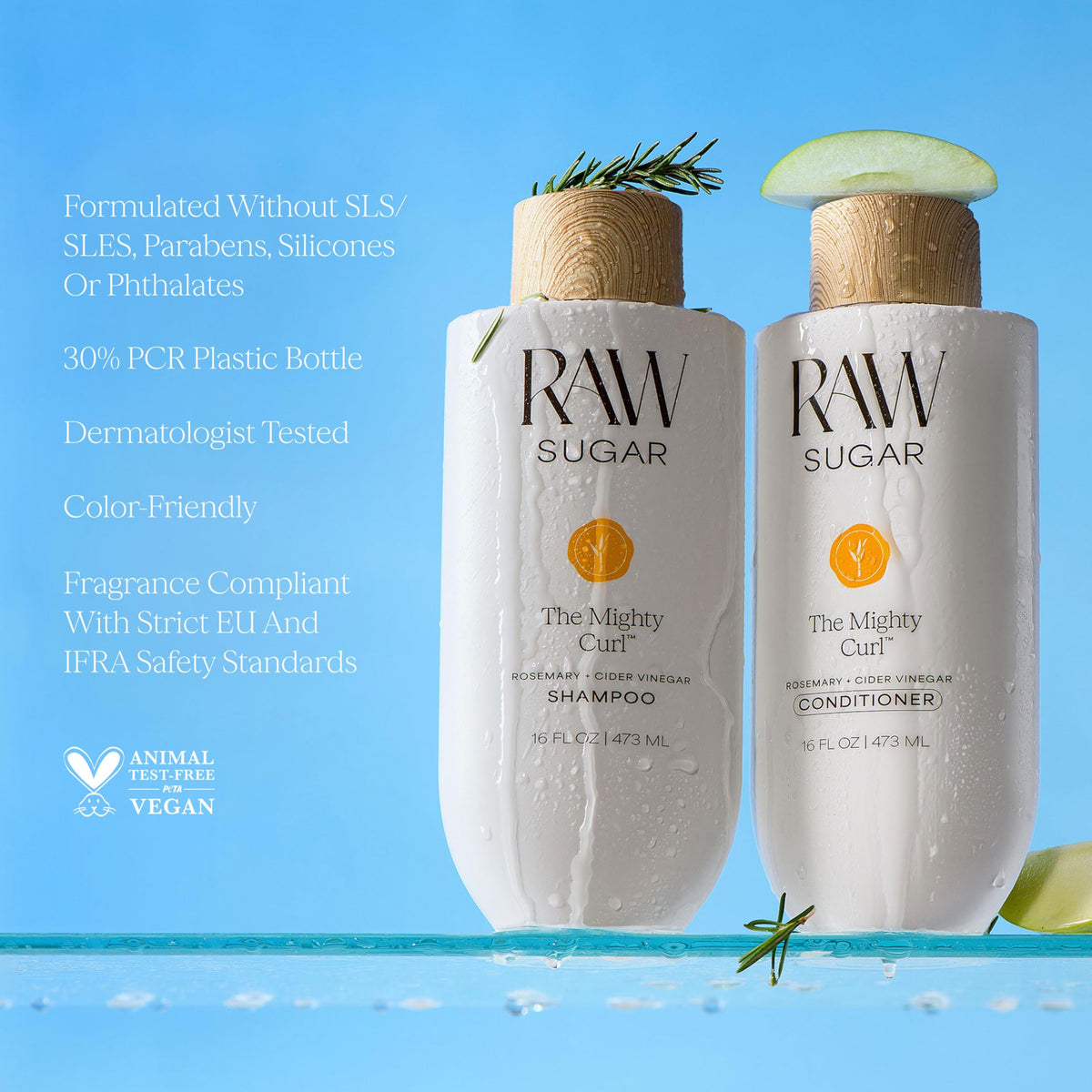 RAW SUGAR 16 fl oz bottle in hand for scale and portion clarity