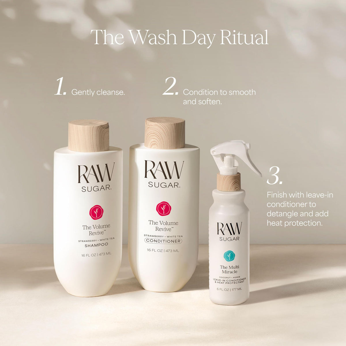 RAW SUGAR duo in-shower use showing how it lifts roots and boosts bounce
