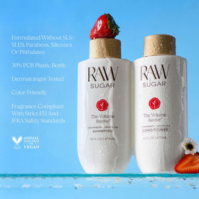 RAW SUGAR strawberry and nettle ingredient close-up for fuller-looking hair