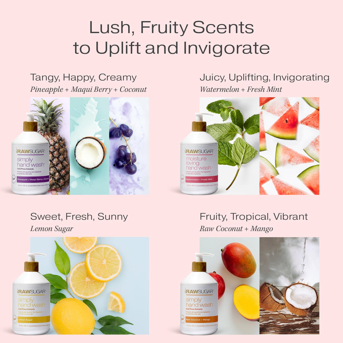 RAW SUGAR Watermelon + Fresh Mint lather on hands, showing moisturizing cleanse benefit