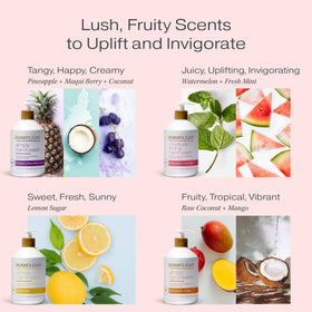 RAW SUGAR Watermelon + Fresh Mint lather on hands, showing moisturizing cleanse benefit