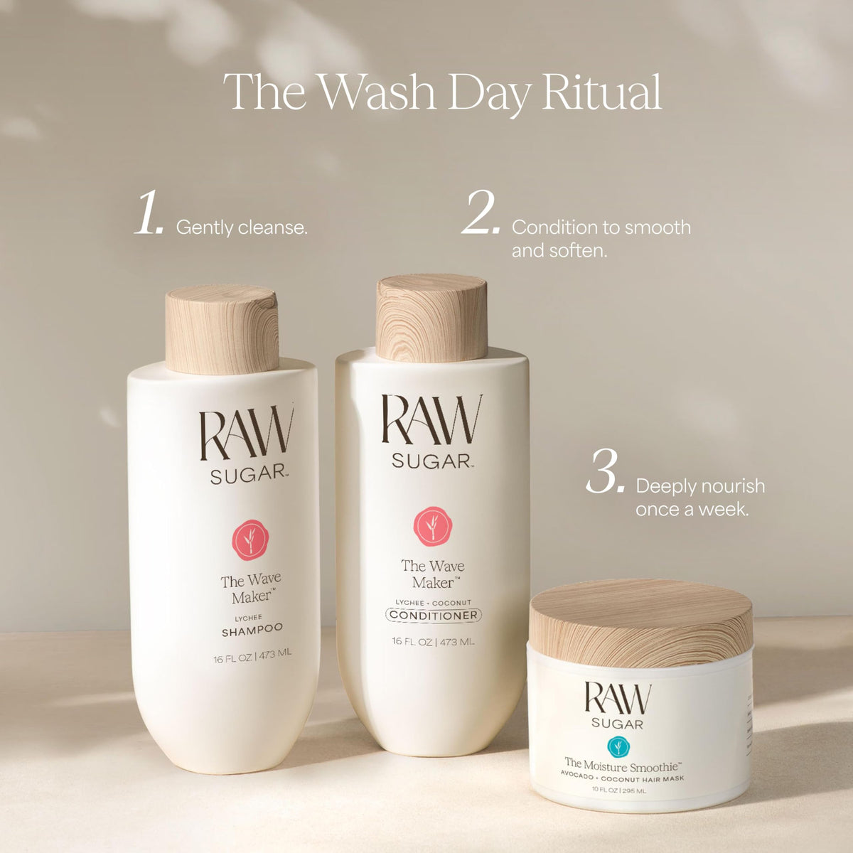 RAW SUGAR model with soft wavy hair after use showing airy volume and natural movement