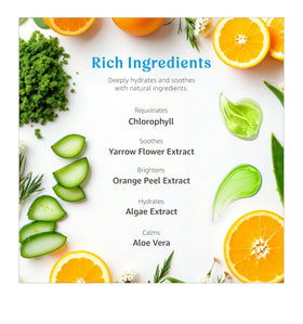 Raya aloe leaves beside product emphasizing soothing hydration