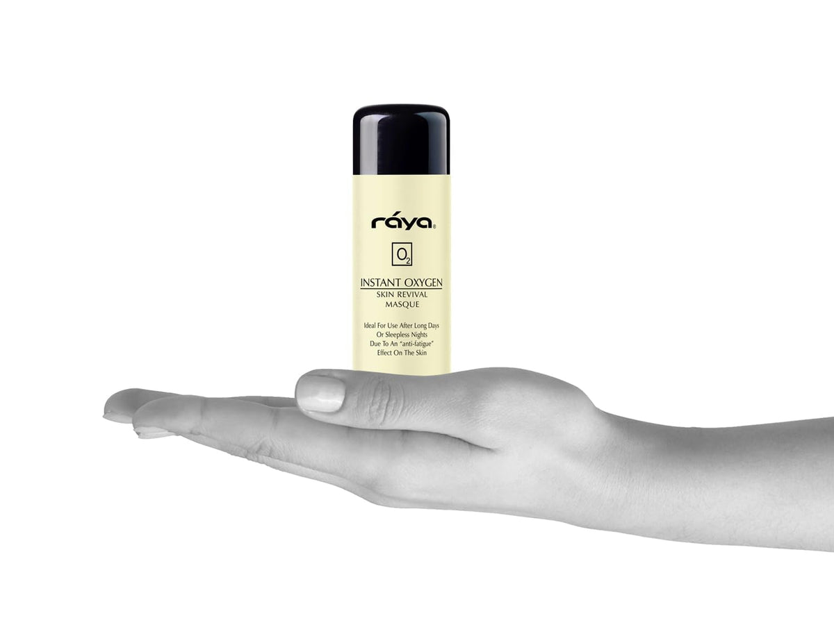 Raya oxygen masque label and claims showing paraben-free badge