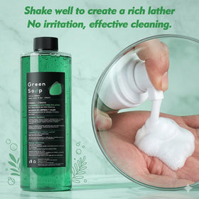 Rayyl foam bottle in hand creating controlled lather, easy no-mess application benefit
