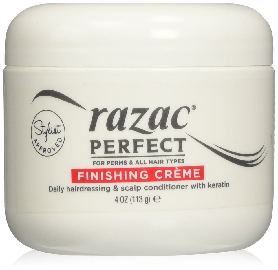 Razac front packaging showing 4 oz container and clear label for styling benefits