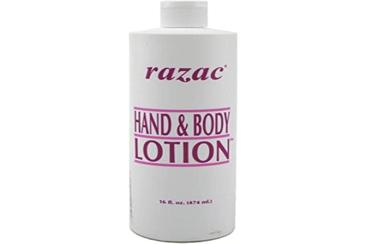 Razac lotion front pump bottle showing label and convenient dispenser for daily moisture