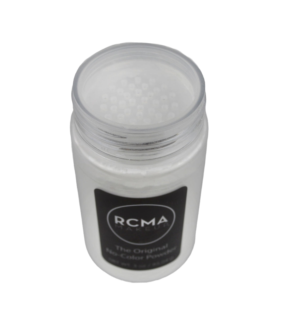 RCMA Makeup open jar texture close-up showing ultra-fine translucent powder