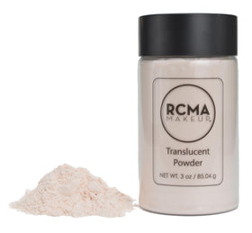 RCMA loose powder texture close-up, ultra-fine grains for seamless finish
