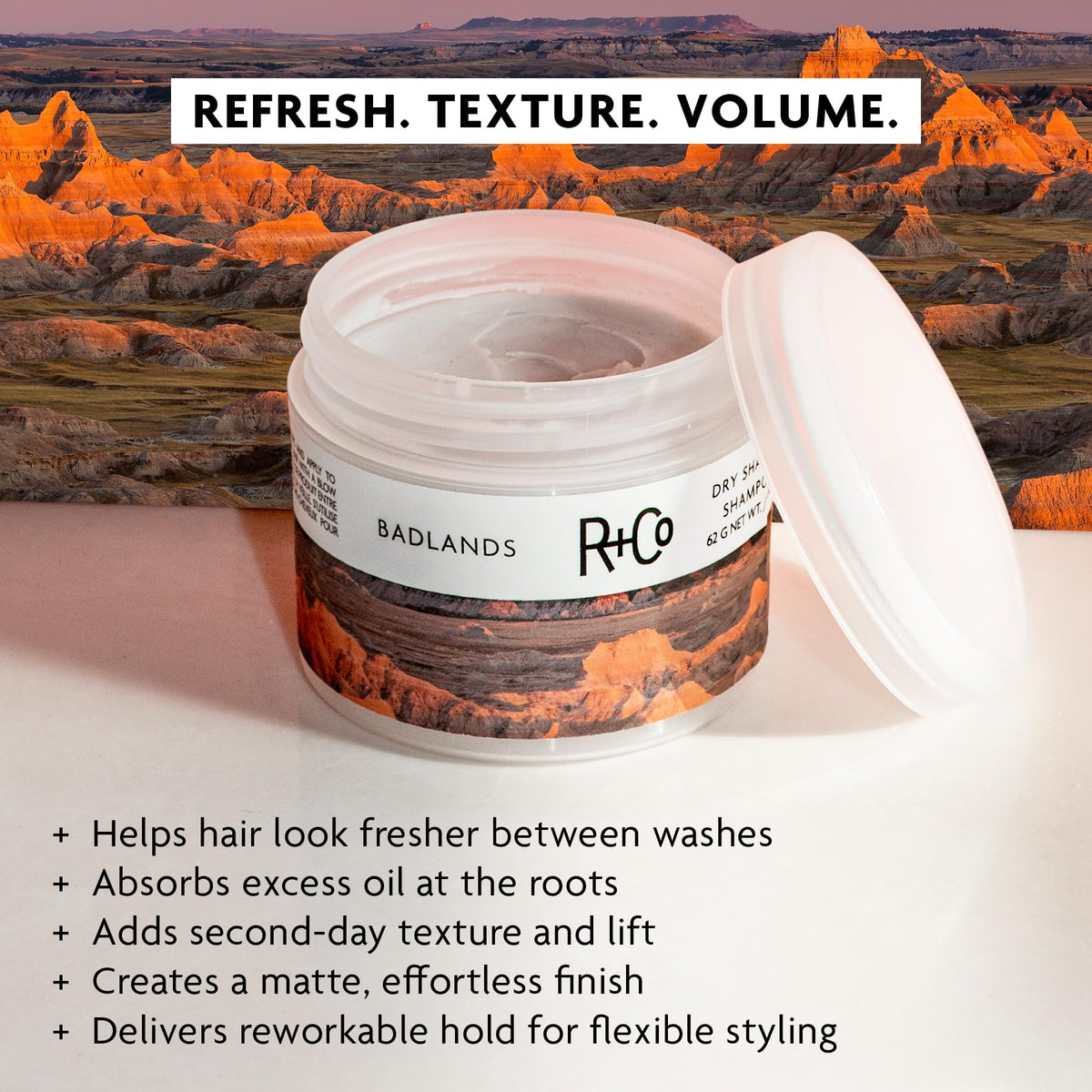 R+Co Badlands open jar close-up texture, shows paste consistency for easy application