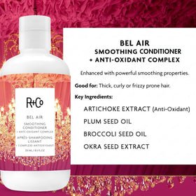 R+Co bel air before and after hair swipe showing reduced frizz and shine