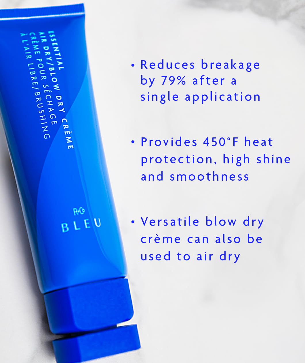 R+Co BLEU crème on hand illustrating smooth spreadability for even coverage