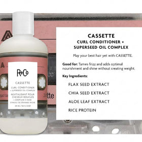 R+Co Cassette in hand scale image, conveys 8.5 oz size and travel-friendly convenience