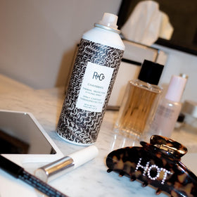 R+Co Chainmail texture sprayed on hair illustrating heat protection and flexible hold