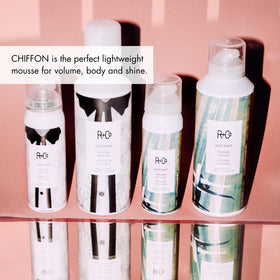 R+Co Chiffon used during blow-dry showing lift and soft movement for styled hair