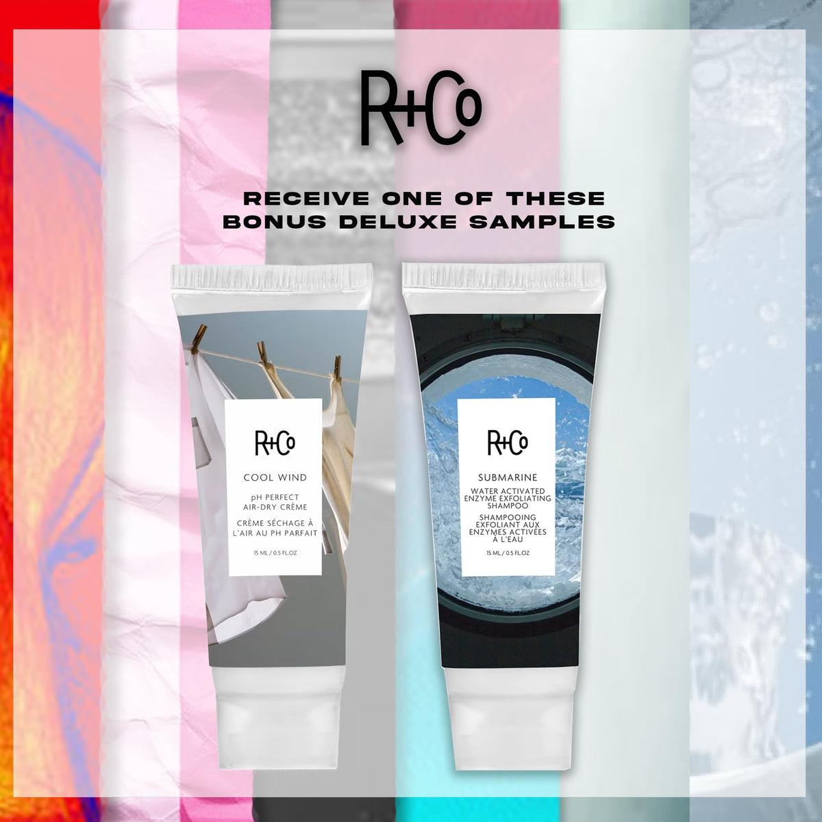 R+Co label and pump detail highlighting product information and precise dispensing benefit