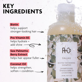 R+Co Dallas bottle in hand for scale showing travel-friendly 8.5-ounce size benefit