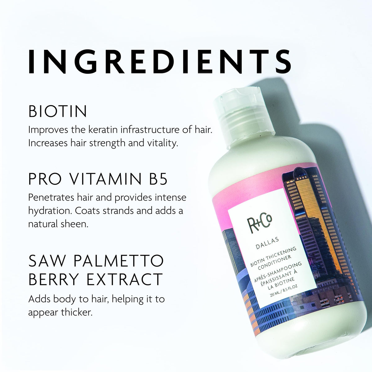 R+Co Dallas creamy conditioner texture highlighting smooth, lightweight hydration benefit