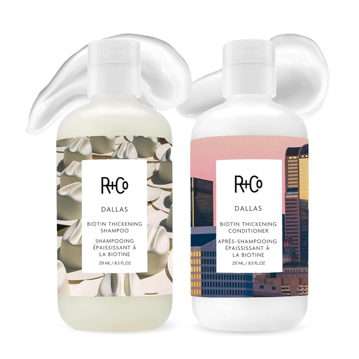 R+Co Dallas front packaging showing the volumizing duo and benefits