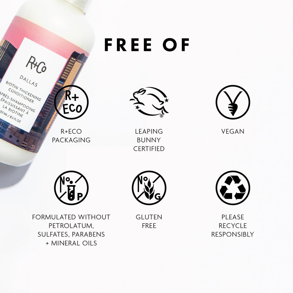R+Co Dallas biotin ingredient close-up illustrating strengthening benefit