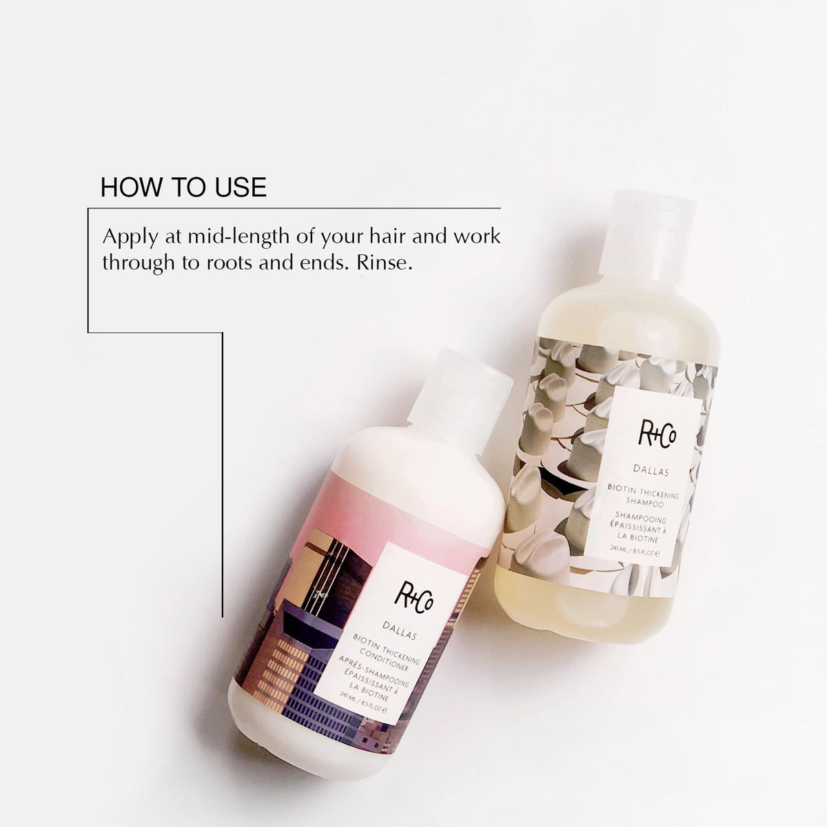 R+Co Dallas pump bottle close-up showing foam texture and lift