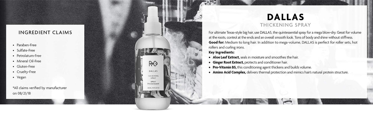 R+Co Dallas spray texture on hair adding visible volume and body