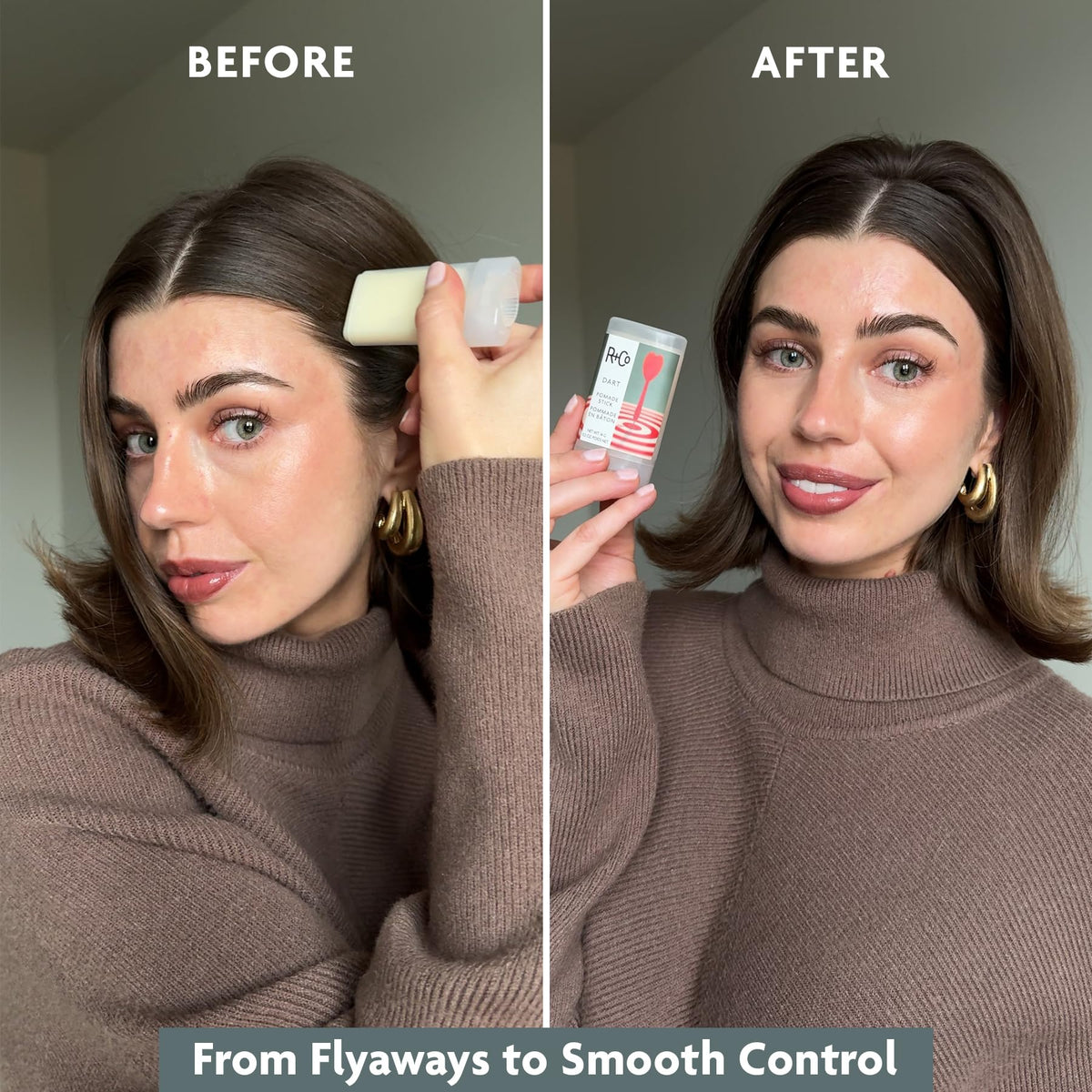 R+Co DART inside a toiletry bag for easy touch-ups while traveling