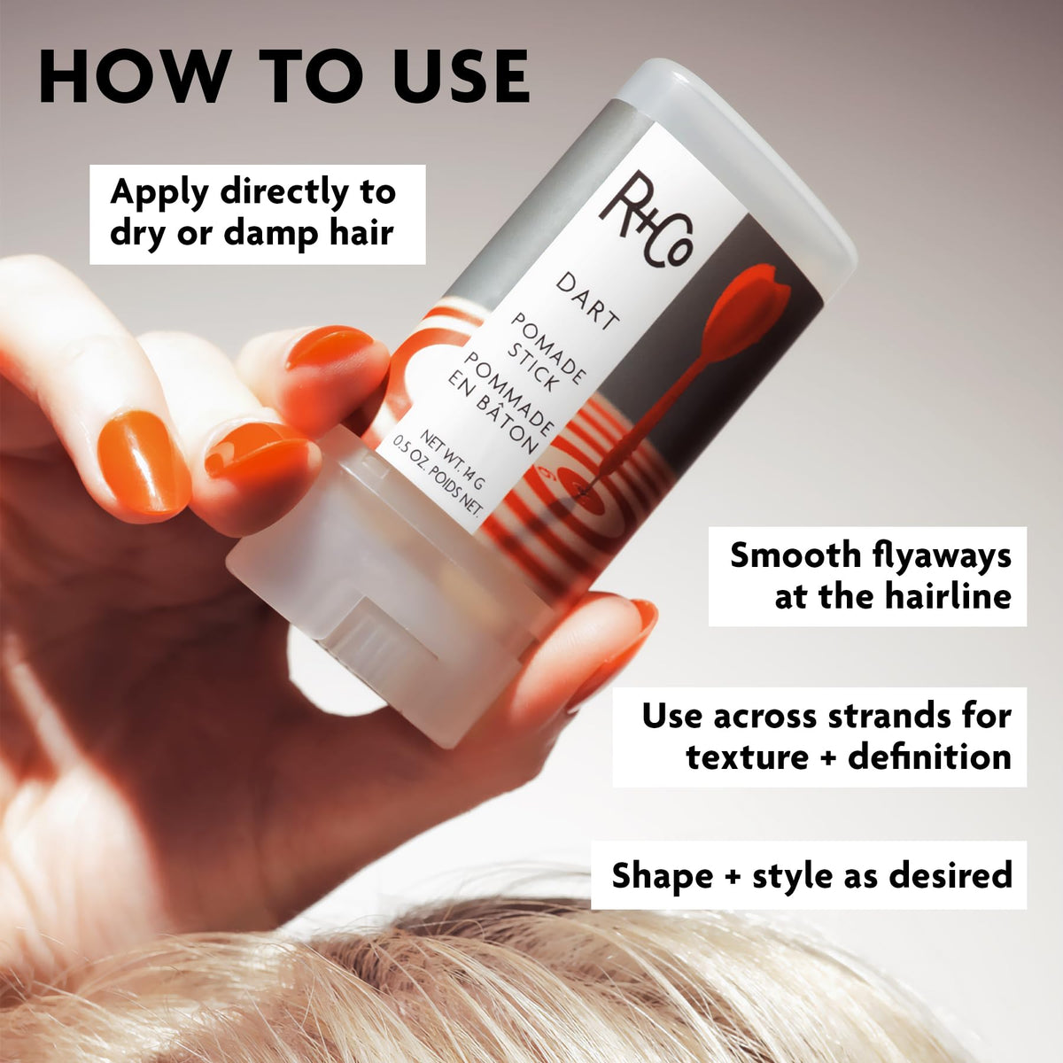 R+Co DART label and ingredients close-up highlighting vegan, no-paraben formula