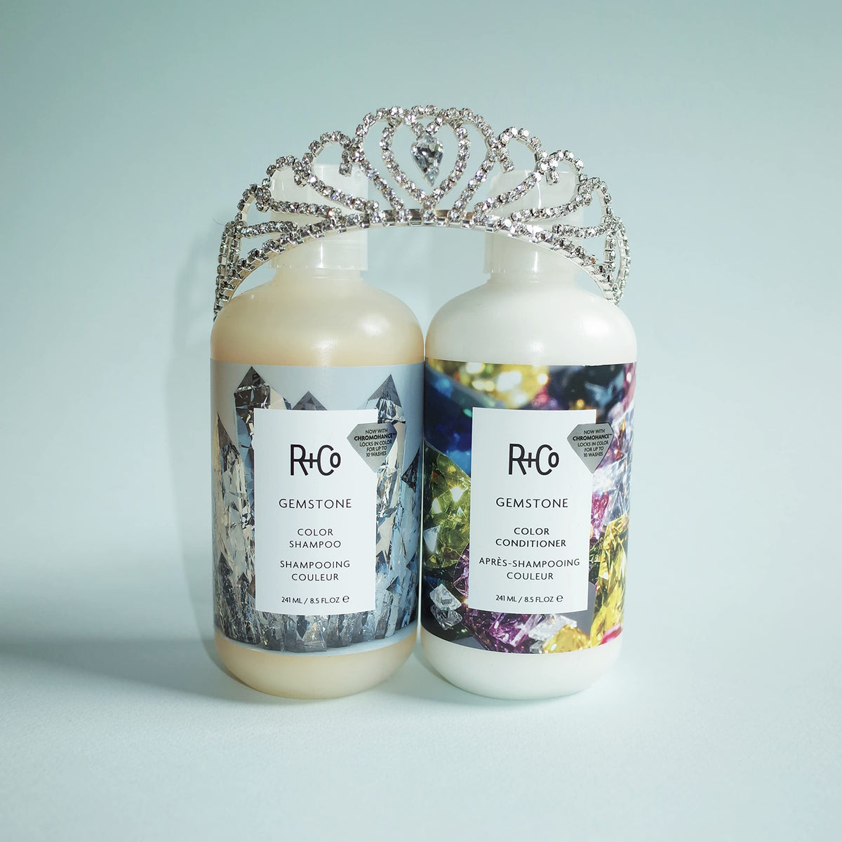 R+Co Gemstone label close-up highlighting vegan cruelty-free benefit