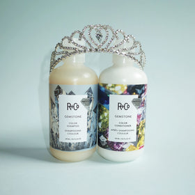 R+Co Gemstone label close-up highlighting vegan cruelty-free benefit